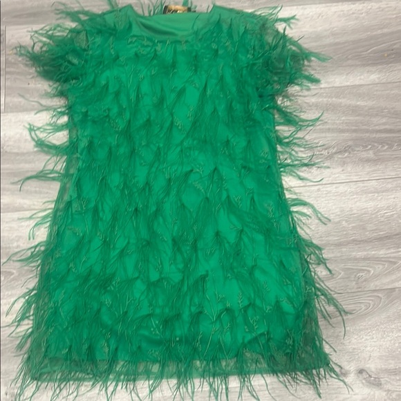 NOVA LUXE LAYLA Feather Mini Green Dress Sz M - Picture 5 of 8